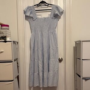 Chic Soul blue and white stripes dress with smocked bust and straps